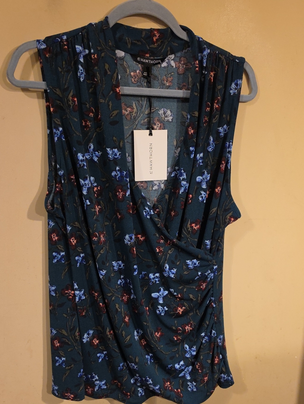 41 Hawthorn Teal Floral Drape Front Sleeveless Top XL NWT